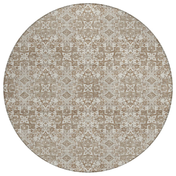 8' Beige And Khaki Round Oriental Washable Indoor Outdoor Area Rug Homeroots Outdoor