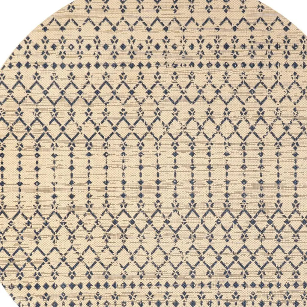 8' Beige And Navy Blue Round Trellis Indoor Outdoor Area Rug Homeroots Outdoor