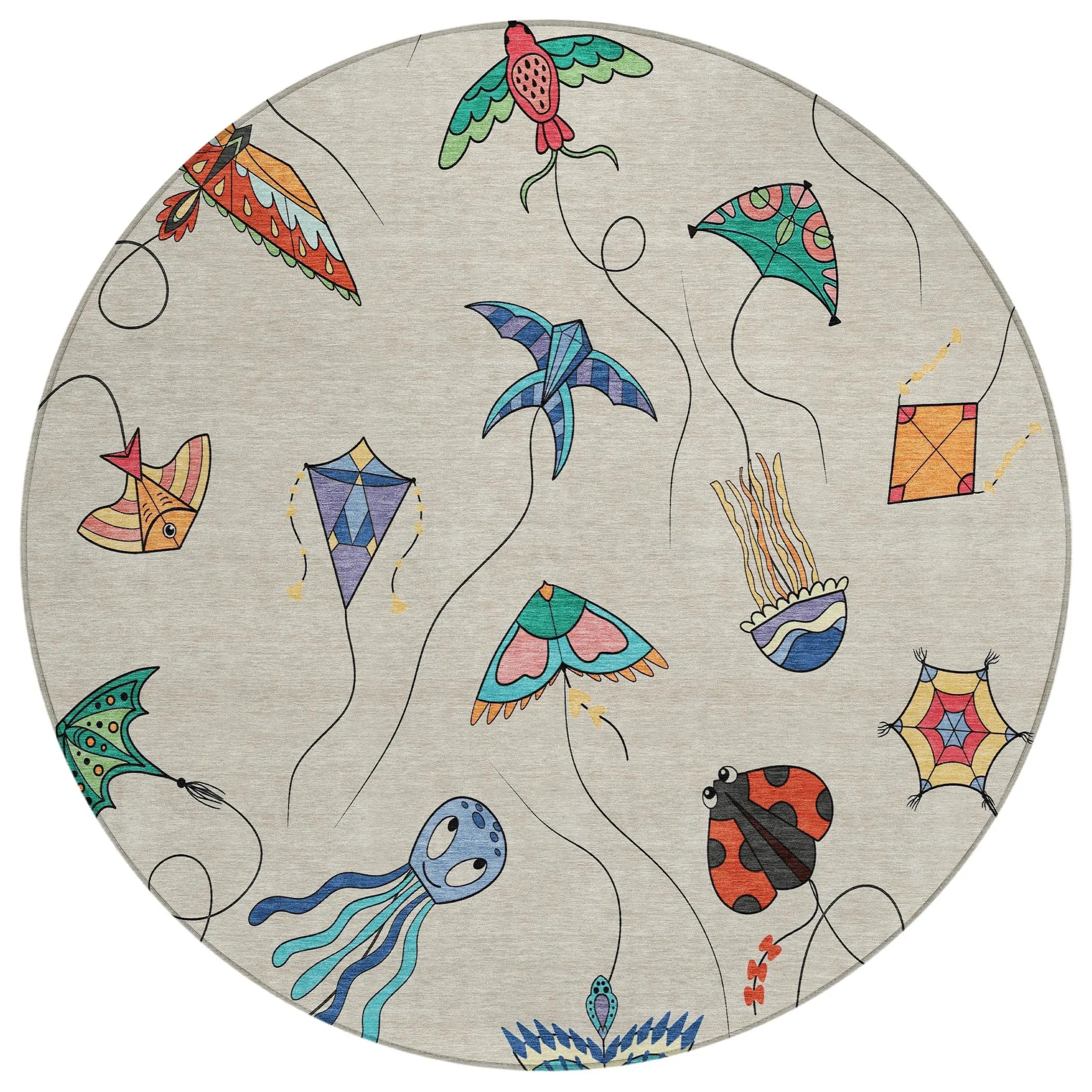 8' Beige And Orange Round Geometric Washable Indoor Outdoor Area Rug Homeroots Outdoor