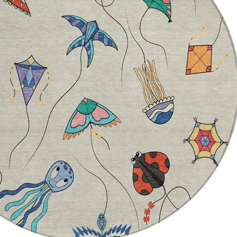 8' Beige And Orange Round Geometric Washable Indoor Outdoor Area Rug Homeroots Outdoor