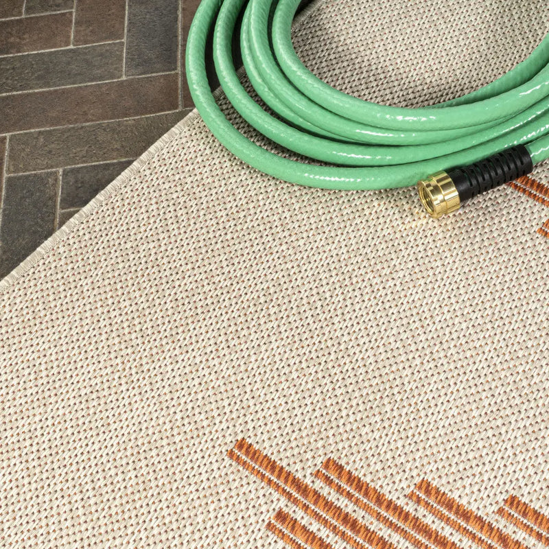 8' Beige And Orange Striped Indoor Outdoor Runner Rug Homeroots Outdoor