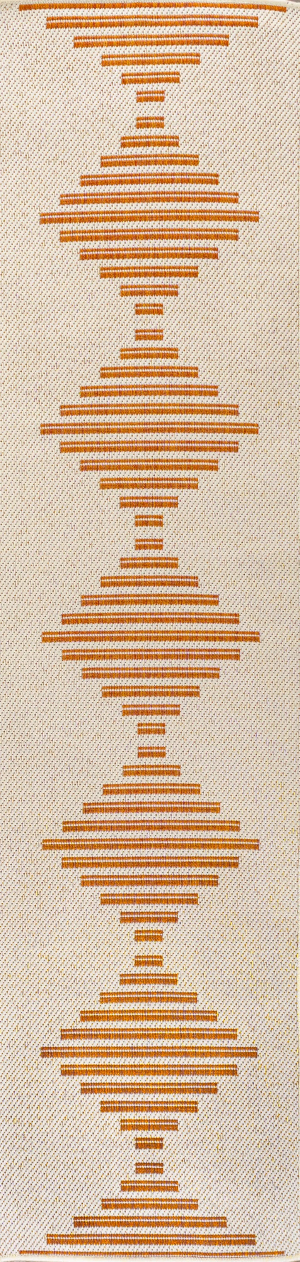 8' Beige And Orange Striped Indoor Outdoor Runner Rug Homeroots Outdoor