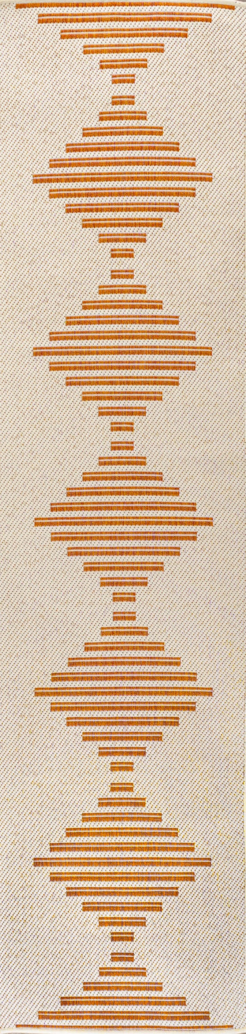 8' Beige And Orange Striped Indoor Outdoor Runner Rug Homeroots Outdoor