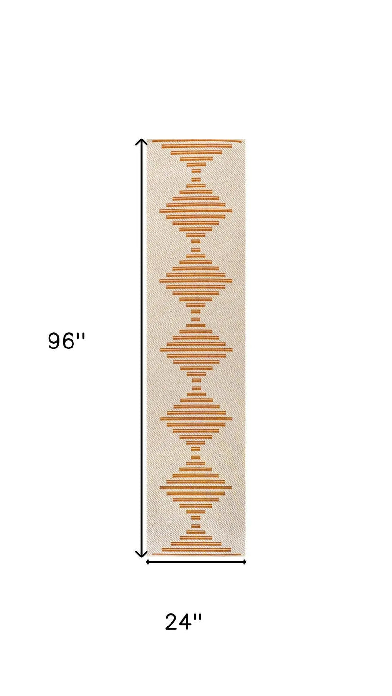 8' Beige And Orange Striped Indoor Outdoor Runner Rug Homeroots Outdoor