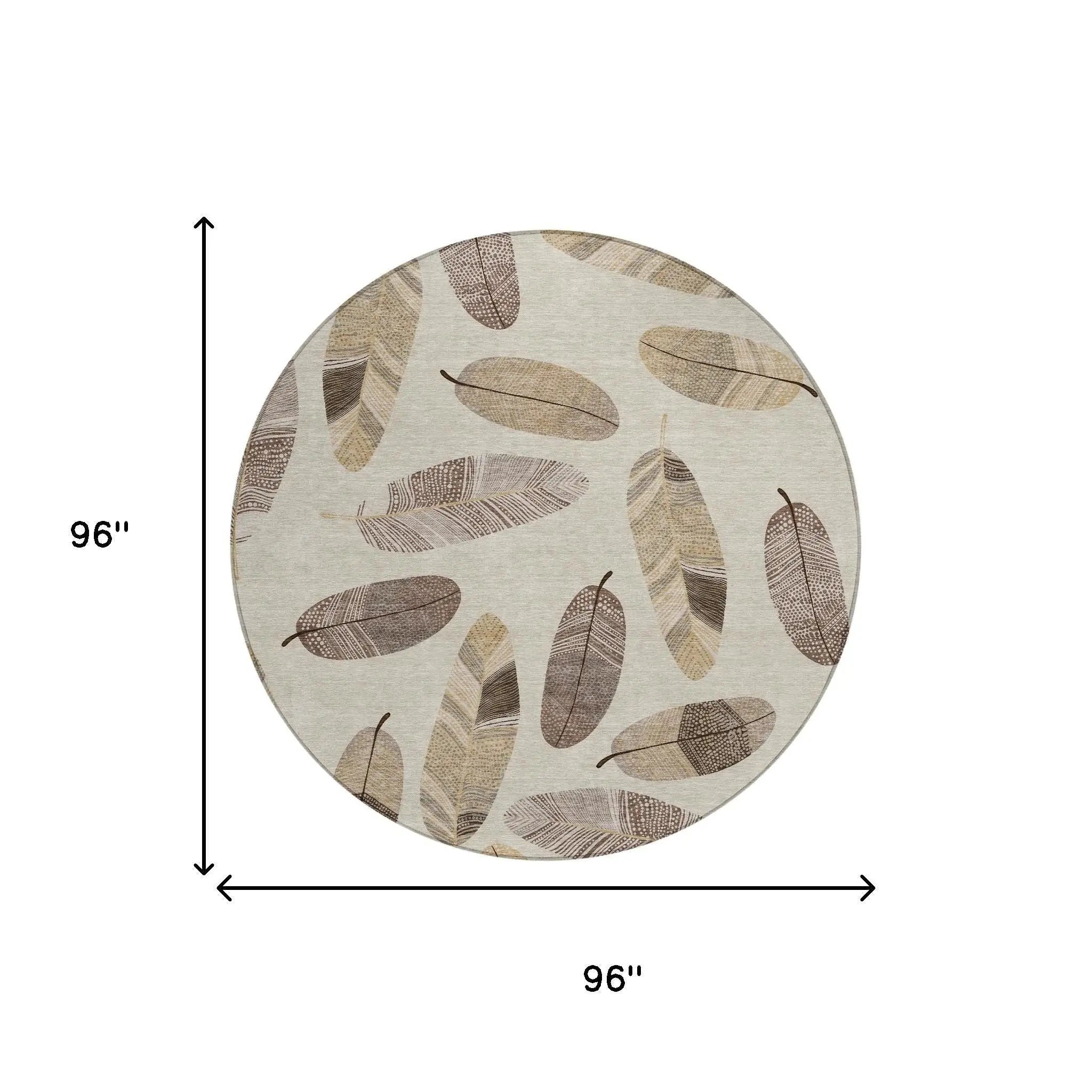 8' Beige And Sky Blue Round Botanical Leaves Washable Indoor Outdoor Area Rug Homeroots Outdoor