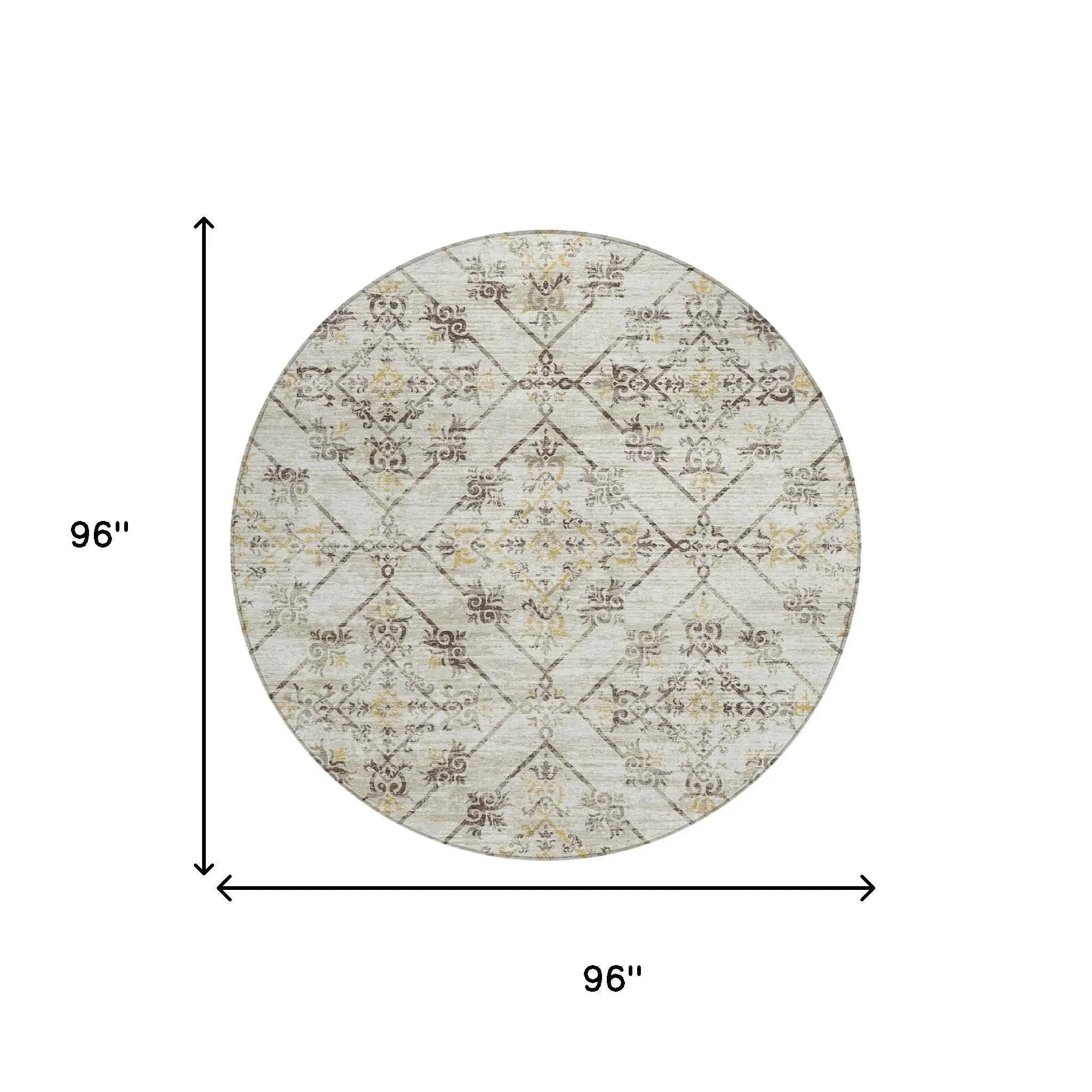 8' Beige And Sky Blue Round Geometric Washable Indoor Outdoor Area Rug Homeroots Outdoor