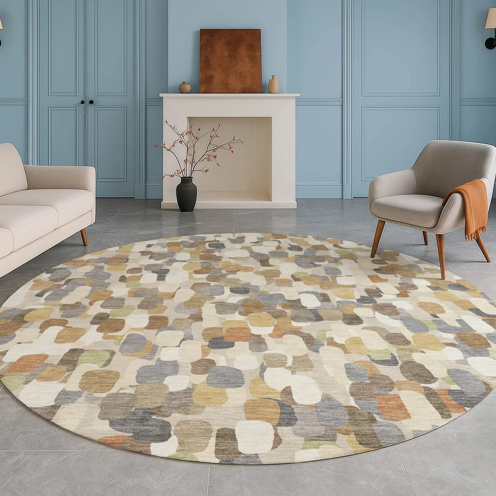 8' Beige And Taupe Round Abstract Washable Indoor Outdoor Area Rug Homeroots Outdoor
