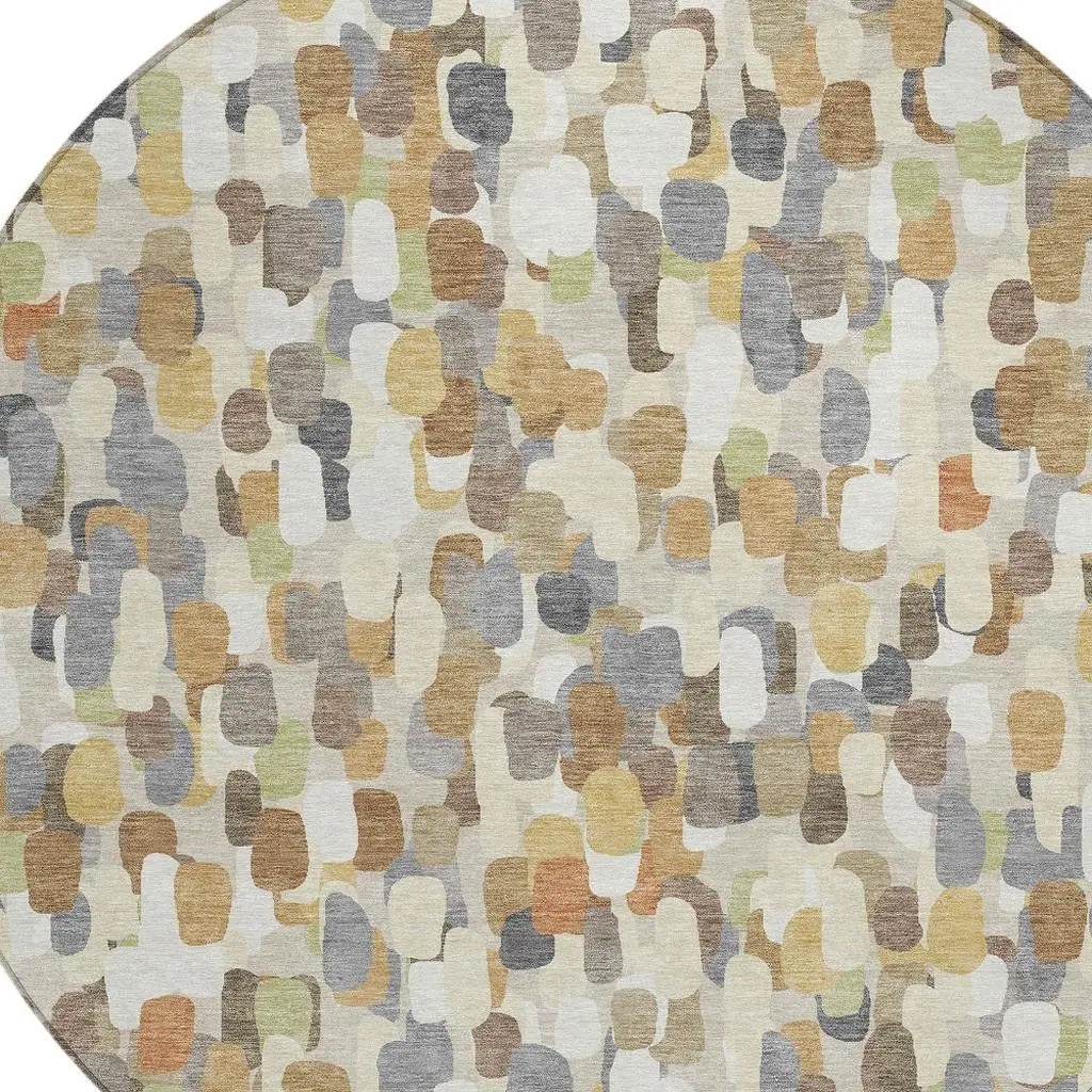 8' Beige And Taupe Round Abstract Washable Indoor Outdoor Area Rug Homeroots Outdoor