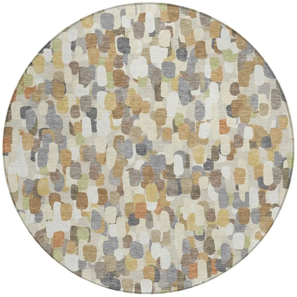 8' Beige And Taupe Round Abstract Washable Indoor Outdoor Area Rug Homeroots Outdoor