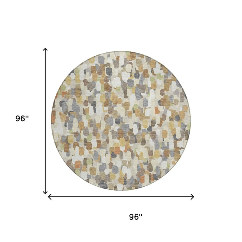 8' Beige And Taupe Round Abstract Washable Indoor Outdoor Area Rug Homeroots Outdoor