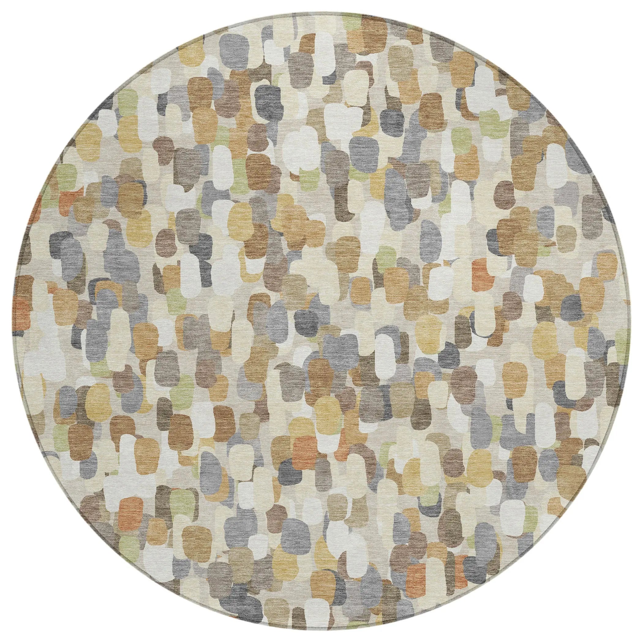 8' Beige And Taupe Round Abstract Washable Indoor Outdoor Area Rug Homeroots Outdoor