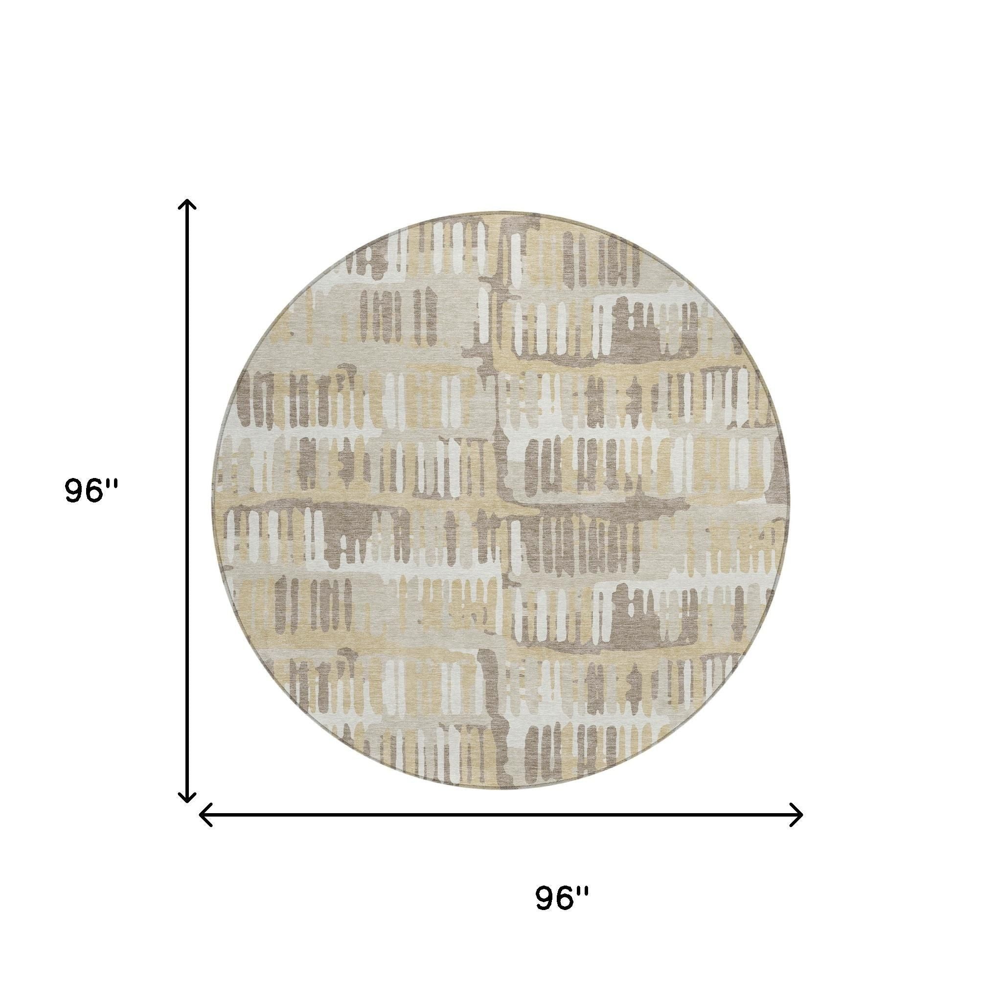 8' Beige And Taupe Round Abstract Washable Indoor Outdoor Area Rug Homeroots Outdoor