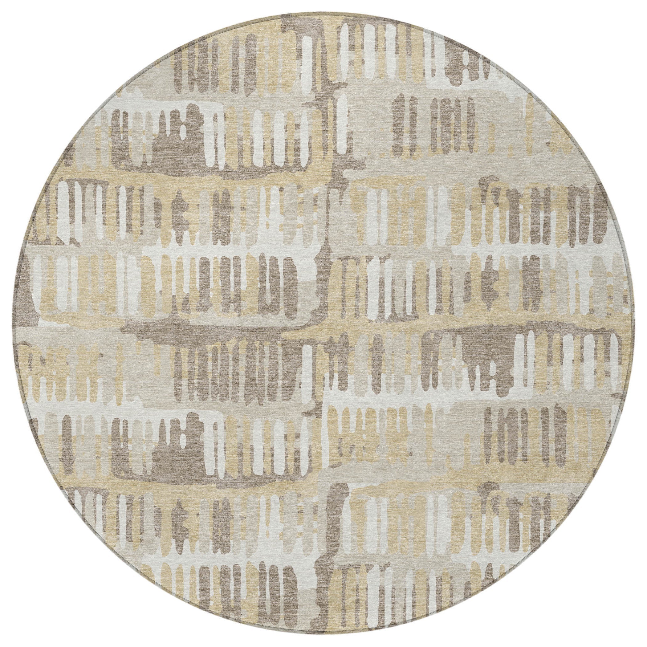 8' Beige And Taupe Round Abstract Washable Indoor Outdoor Area Rug Homeroots Outdoor