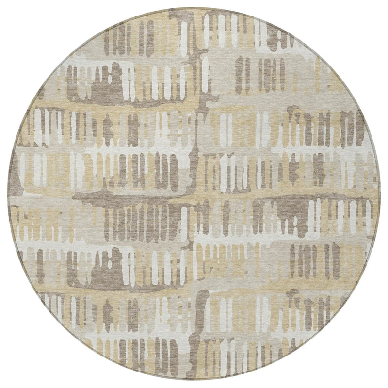 8' Beige And Taupe Round Abstract Washable Indoor Outdoor Area Rug Homeroots Outdoor