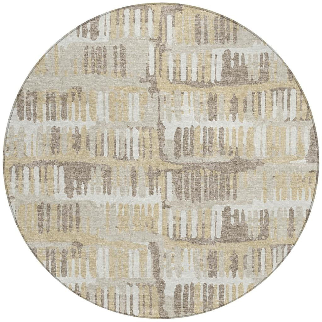 8' Beige And Taupe Round Abstract Washable Indoor Outdoor Area Rug Homeroots Outdoor