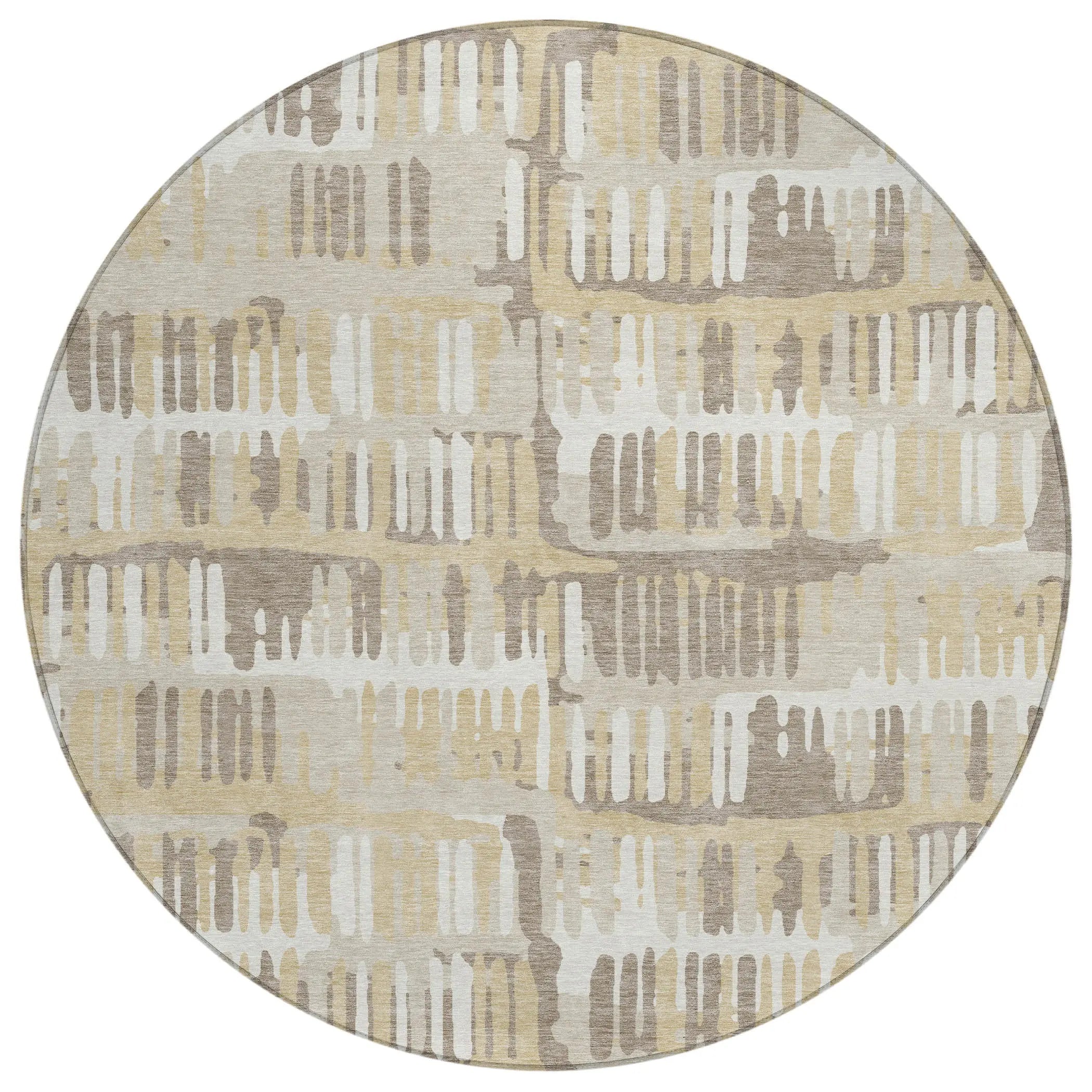 8' Beige And Taupe Round Abstract Washable Indoor Outdoor Area Rug Homeroots Outdoor