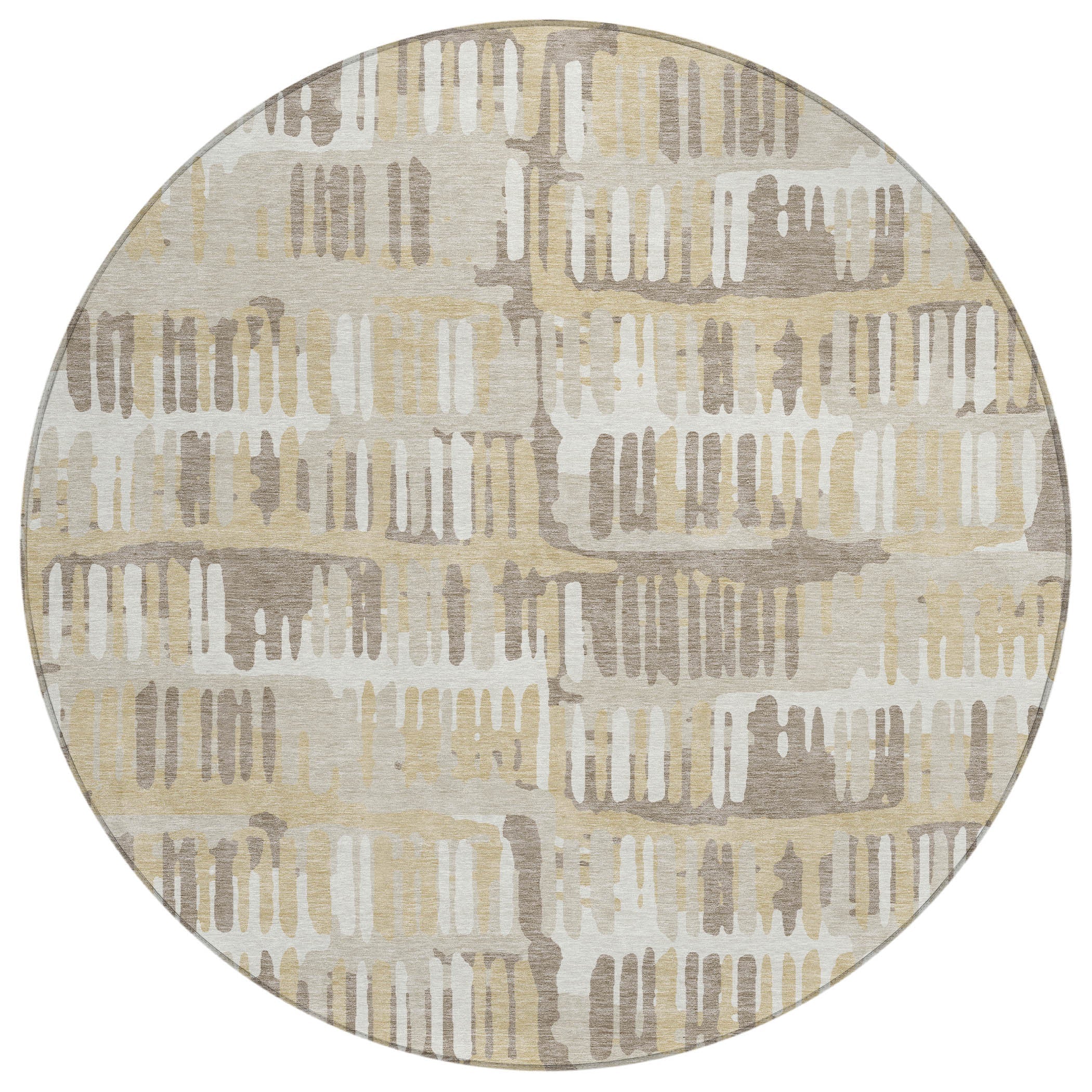8' Beige And Taupe Round Abstract Washable Indoor Outdoor Area Rug Homeroots Outdoor