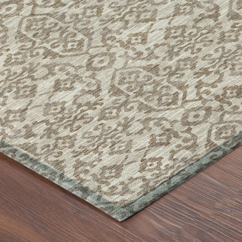 8' Beige And Taupe Round Oriental Washable Indoor Outdoor Area Rug Homeroots Outdoor
