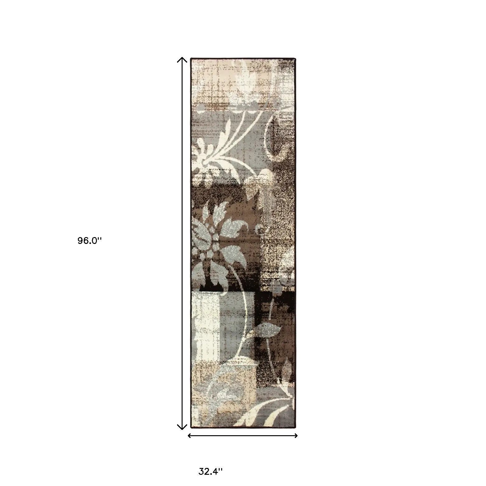 8' Beige Brown And Gray Floral Distressed Runner Rug Homeroots Home Decor