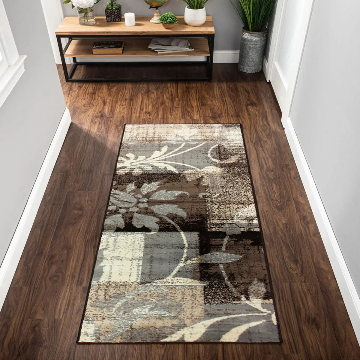 8' Beige Brown And Gray Floral Distressed Runner Rug Homeroots Home Decor