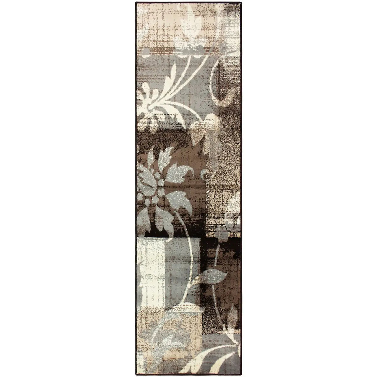 8' Beige Brown And Gray Floral Distressed Runner Rug Homeroots Home Decor