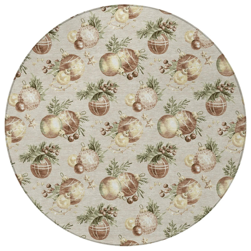 8' Beige Brown And Ivory Round Stars Washable Indoor Outdoor Area Rug Homeroots Outdoor