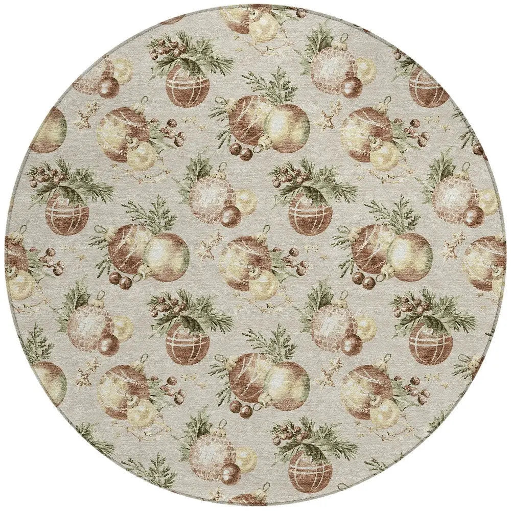 8' Beige Brown And Ivory Round Stars Washable Indoor Outdoor Area Rug Homeroots Outdoor