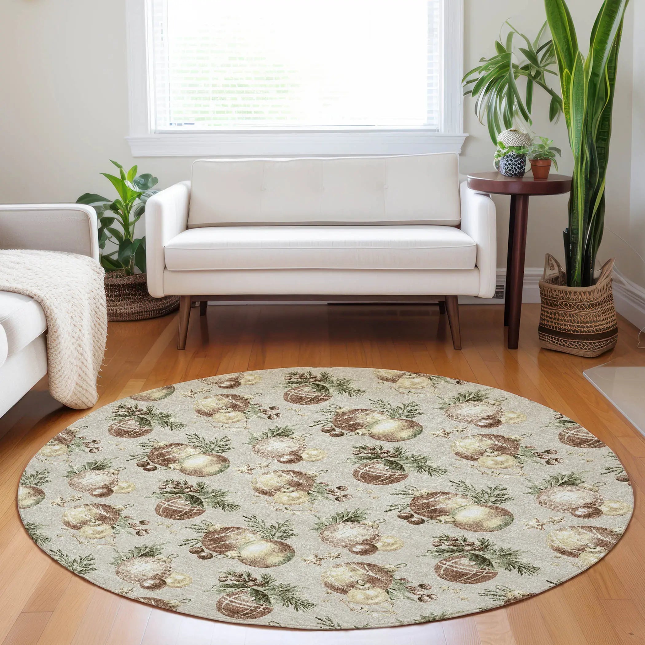 8' Beige Brown And Ivory Round Stars Washable Indoor Outdoor Area Rug Homeroots Outdoor
