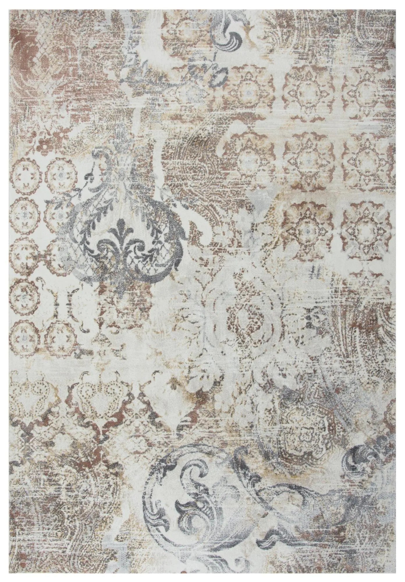 8' Beige Copper And Gray Damask Area Rug Homeroots Home Decor