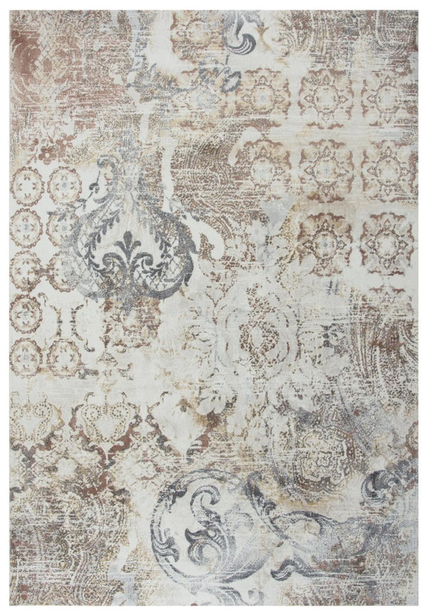 8' Beige Copper And Gray Damask Area Rug Homeroots Home Decor