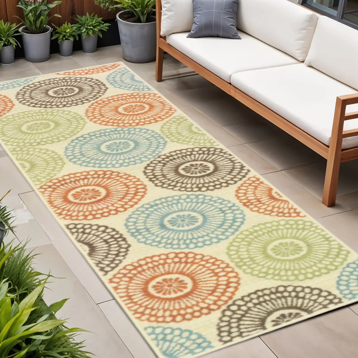 8' Beige Indoor Outdoor Runner Rug Homeroots Outdoor