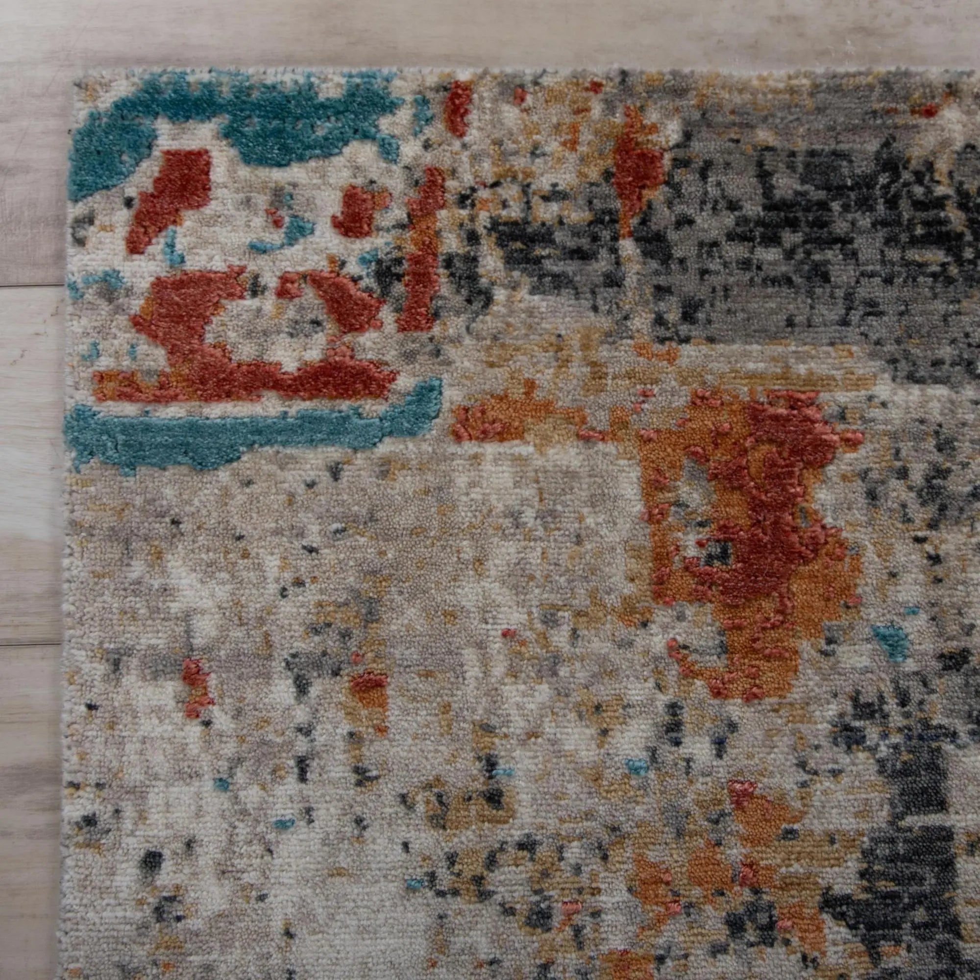 8' Beige Yellow Orange Blue Ivory Gray Charcoal And Red New Zealand Lambs Wool Abstract Hand Carved Handmade Area Rug Homeroots Home Decor