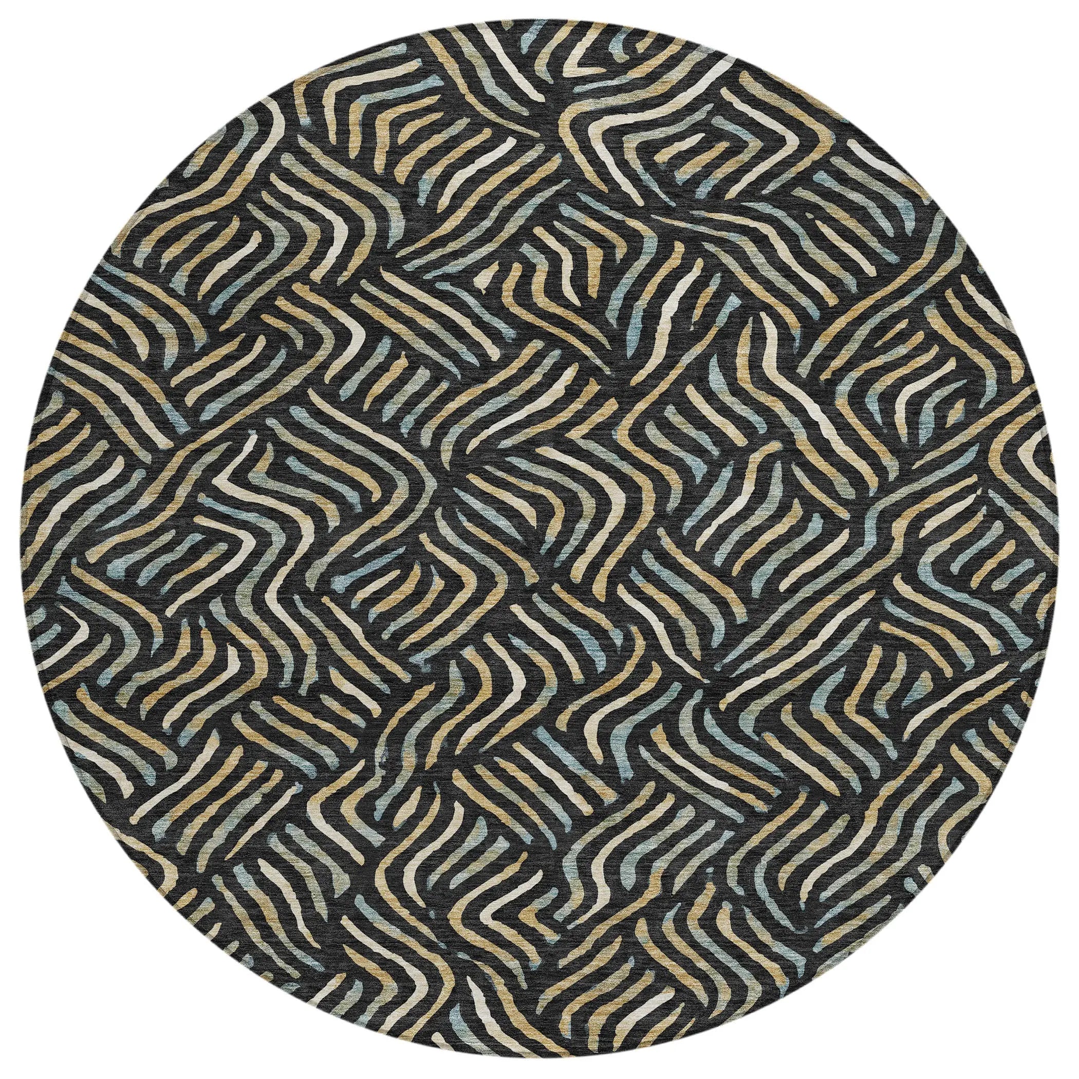 8' Black And Beige Round Abstract Washable Indoor Outdoor Area Rug Homeroots Outdoor