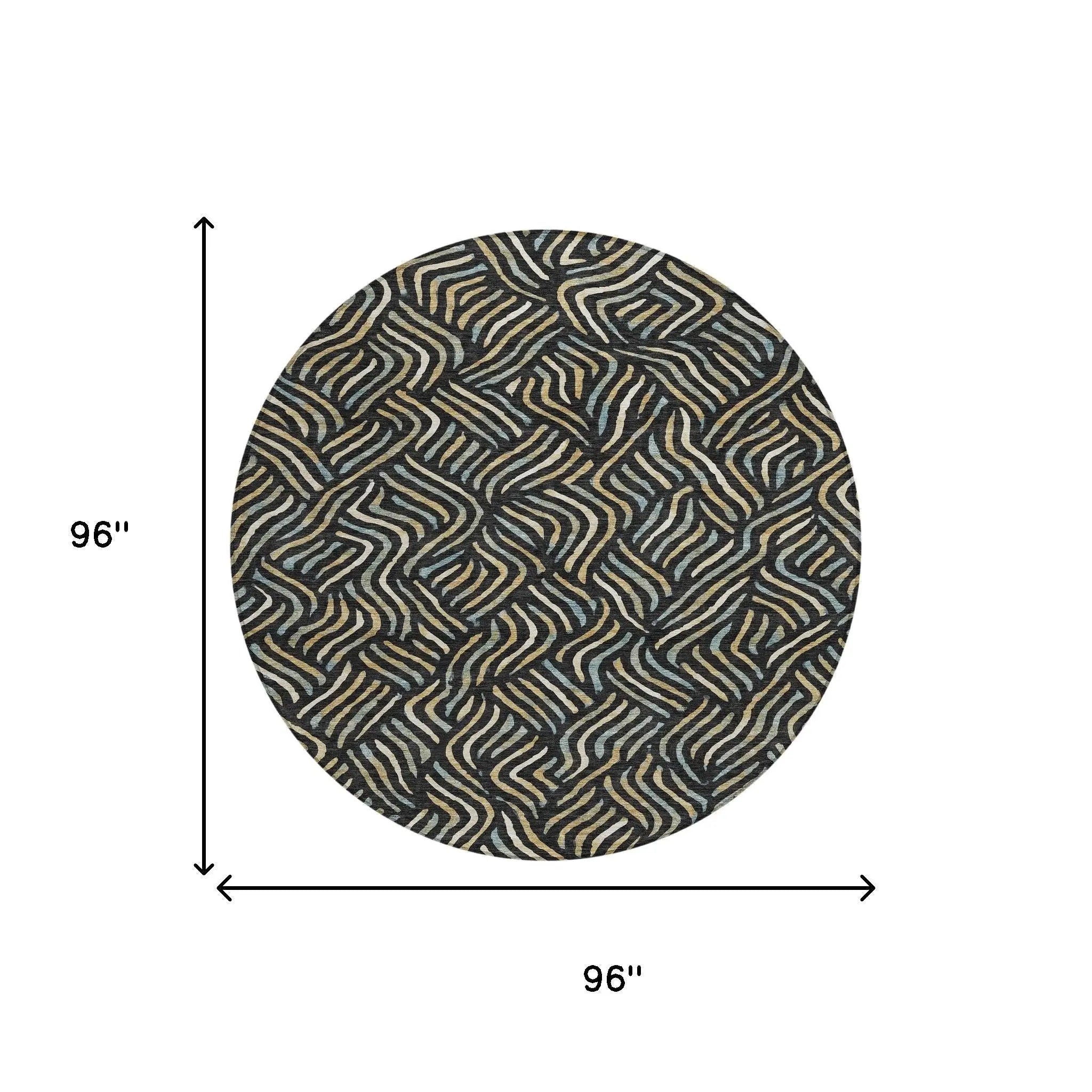 8' Black And Beige Round Abstract Washable Indoor Outdoor Area Rug Homeroots Outdoor