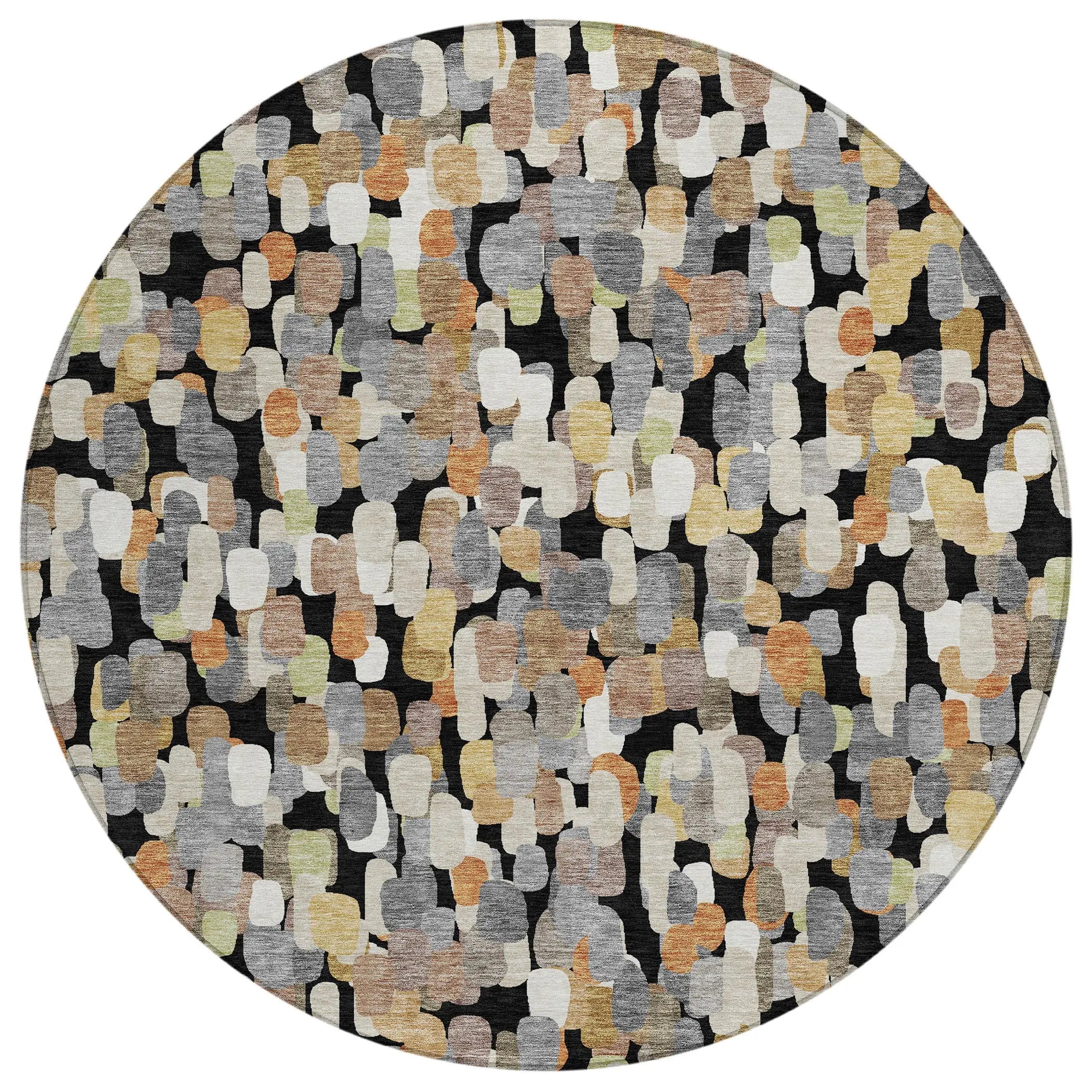 8' Black And Beige Round Abstract Washable Indoor Outdoor Area Rug Homeroots Outdoor