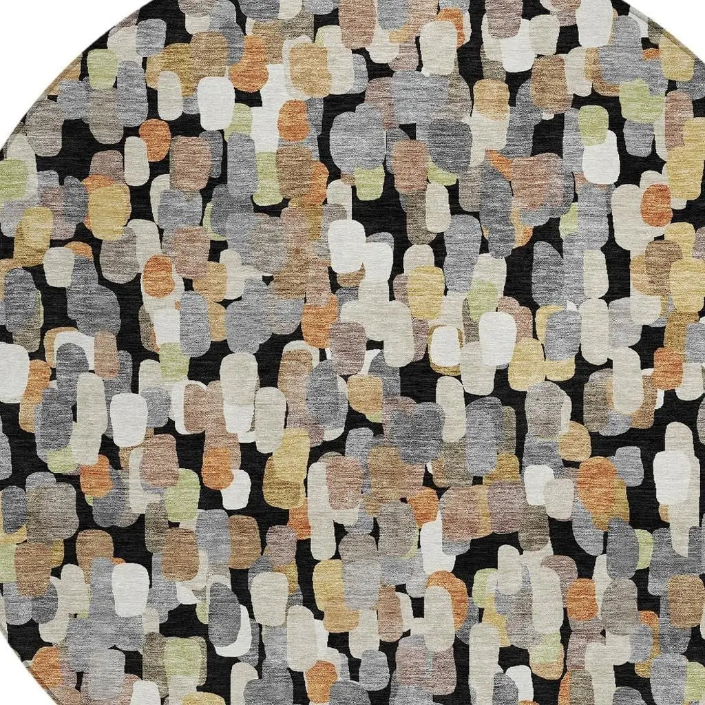 8' Black And Beige Round Abstract Washable Indoor Outdoor Area Rug Homeroots Outdoor