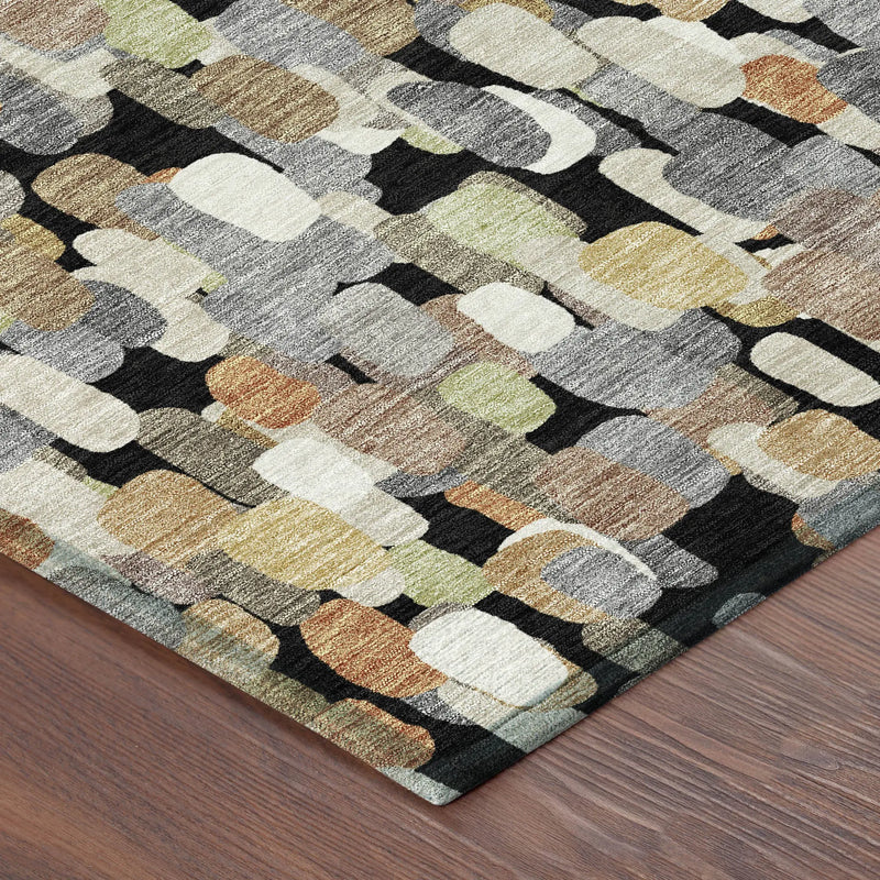 8' Black And Beige Round Abstract Washable Indoor Outdoor Area Rug Homeroots Outdoor