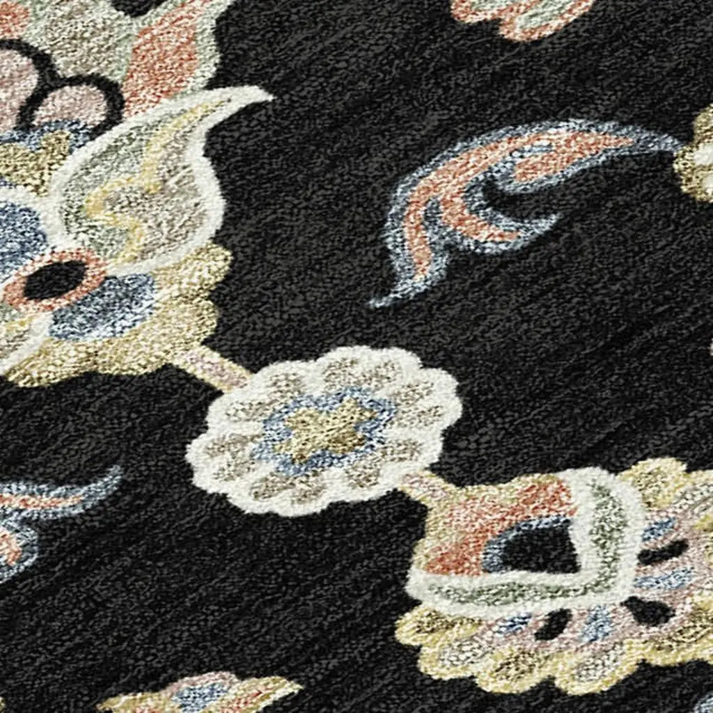 8' Black And Beige Round Abstract Washable Indoor Outdoor Area Rug Homeroots Outdoor