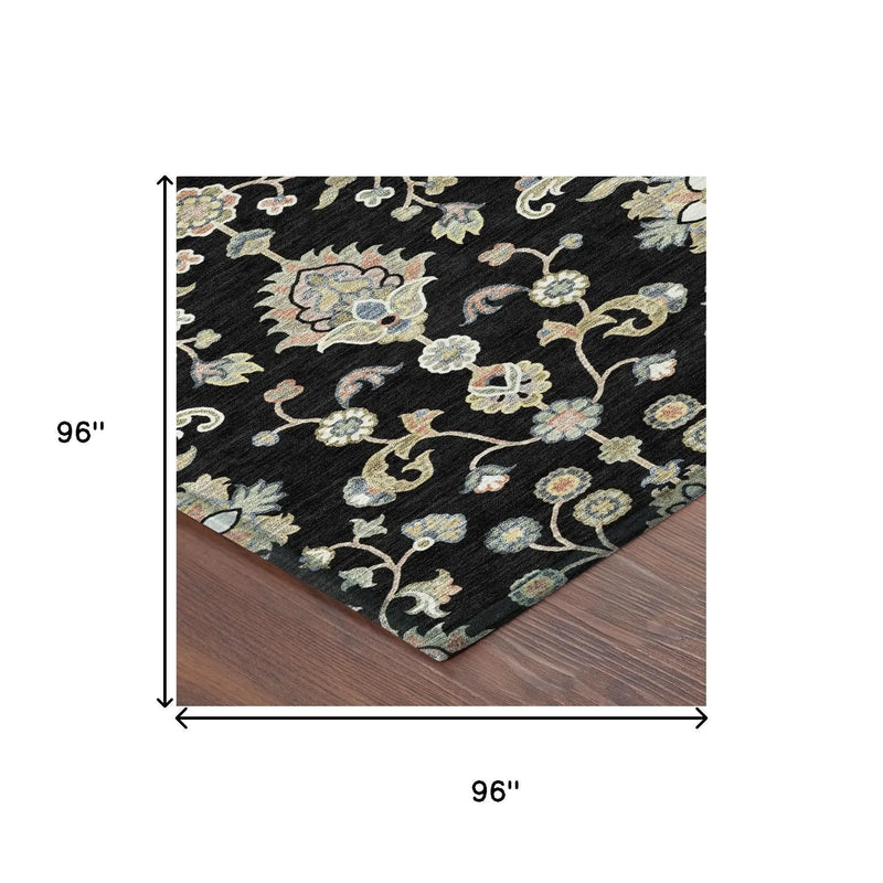 8' Black And Beige Round Abstract Washable Indoor Outdoor Area Rug Homeroots Outdoor