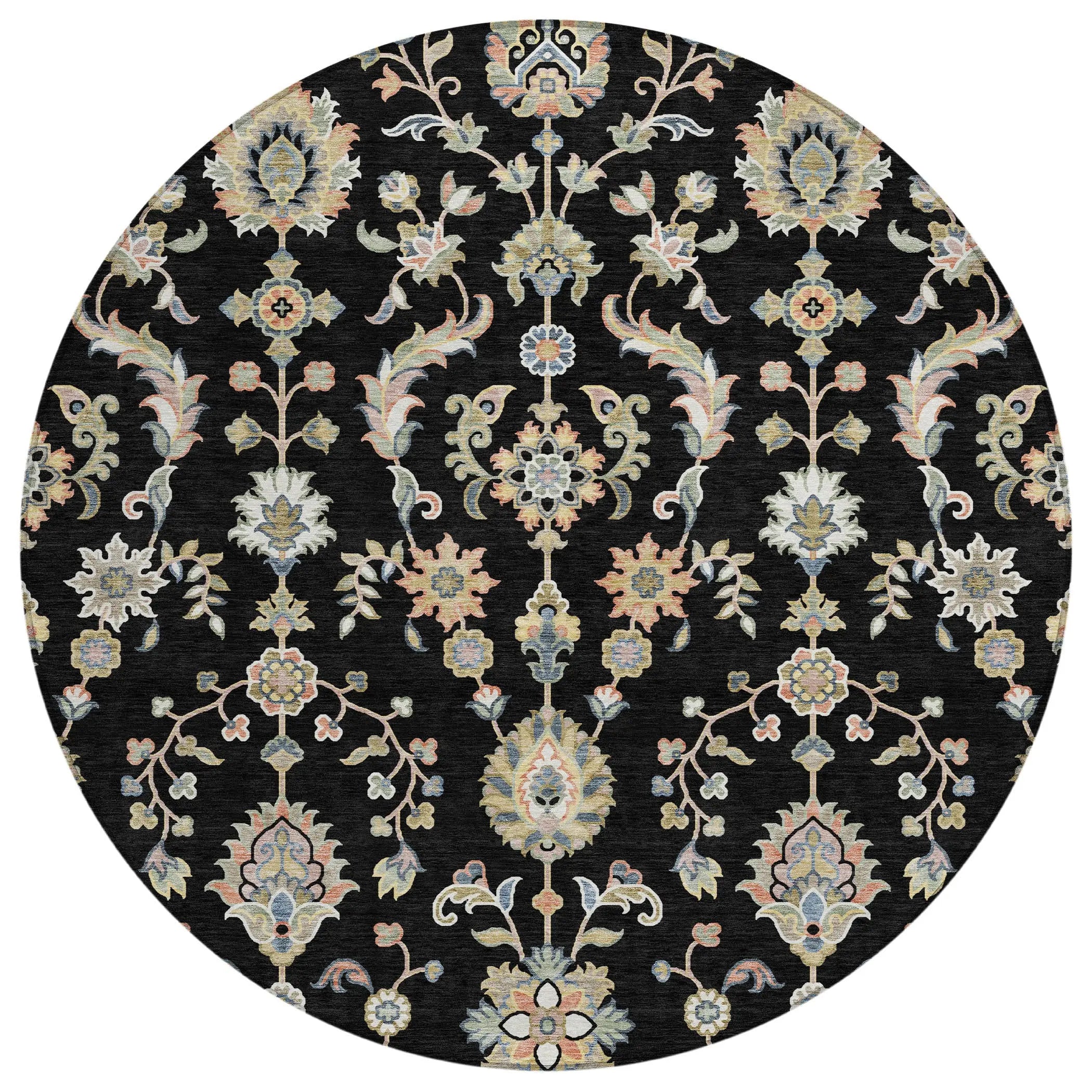 8' Black And Beige Round Abstract Washable Indoor Outdoor Area Rug Homeroots Outdoor