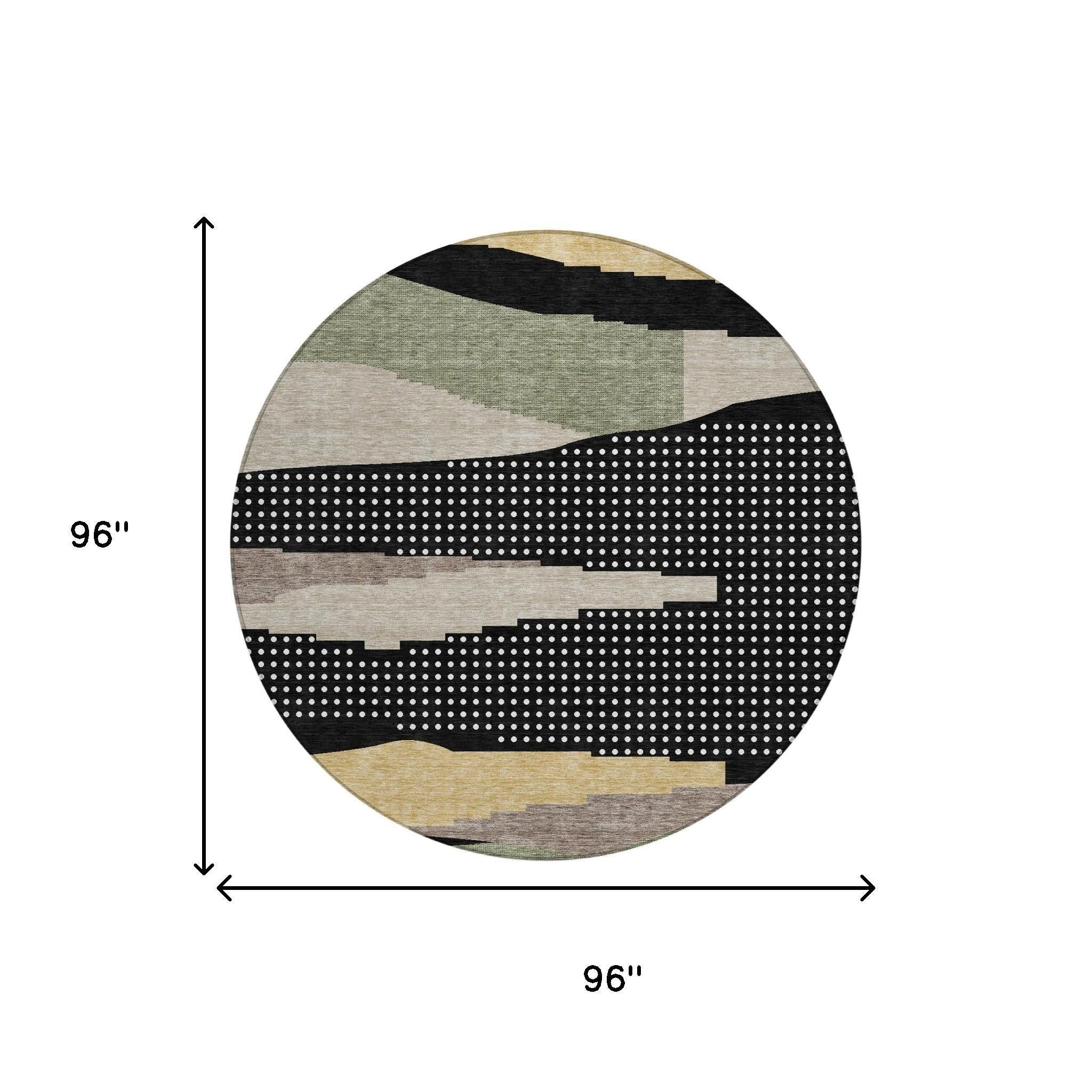 8' Black And Beige Round Abstract Washable Indoor Outdoor Area Rug Homeroots Outdoor