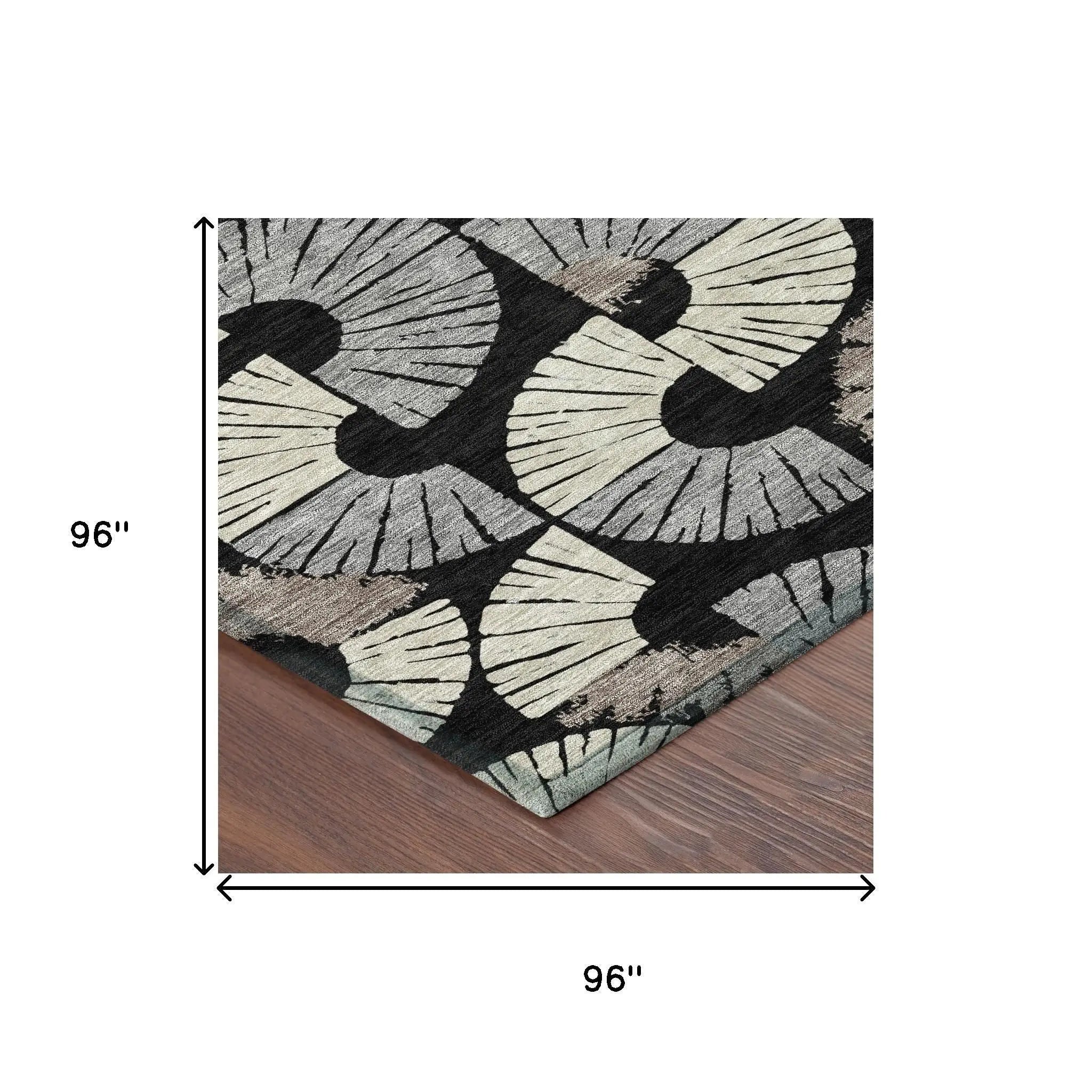 8' Black And Beige Round Geometric Washable Indoor Outdoor Area Rug Homeroots Outdoor