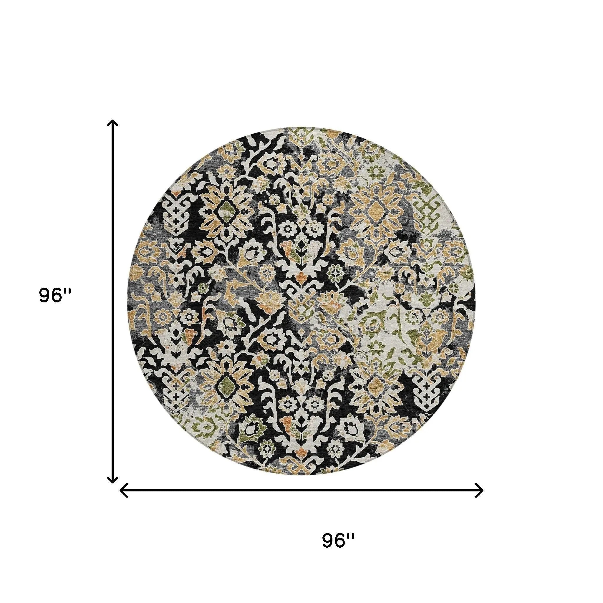 8' Black And Beige Round Geometric Washable Indoor Outdoor Area Rug Homeroots Outdoor