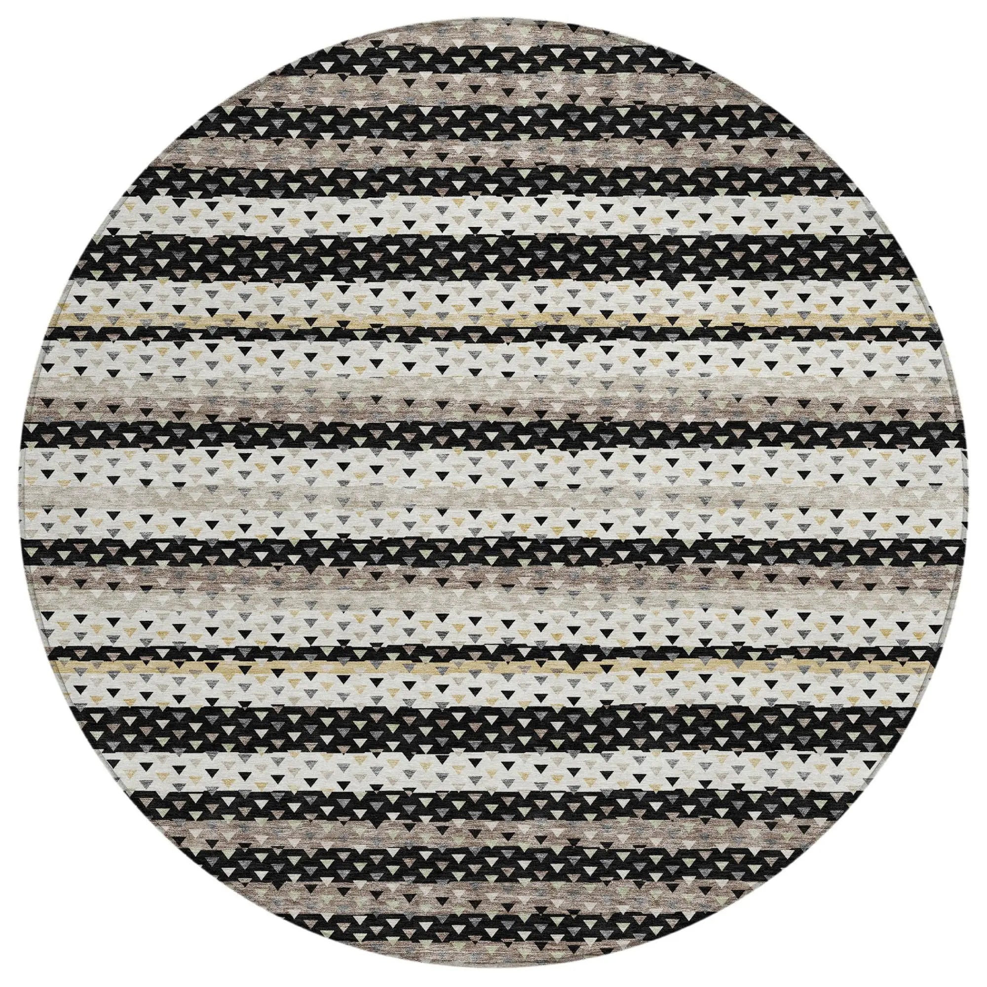 8' Black And Beige Round Striped Washable Indoor Outdoor Area Rug Homeroots Outdoor