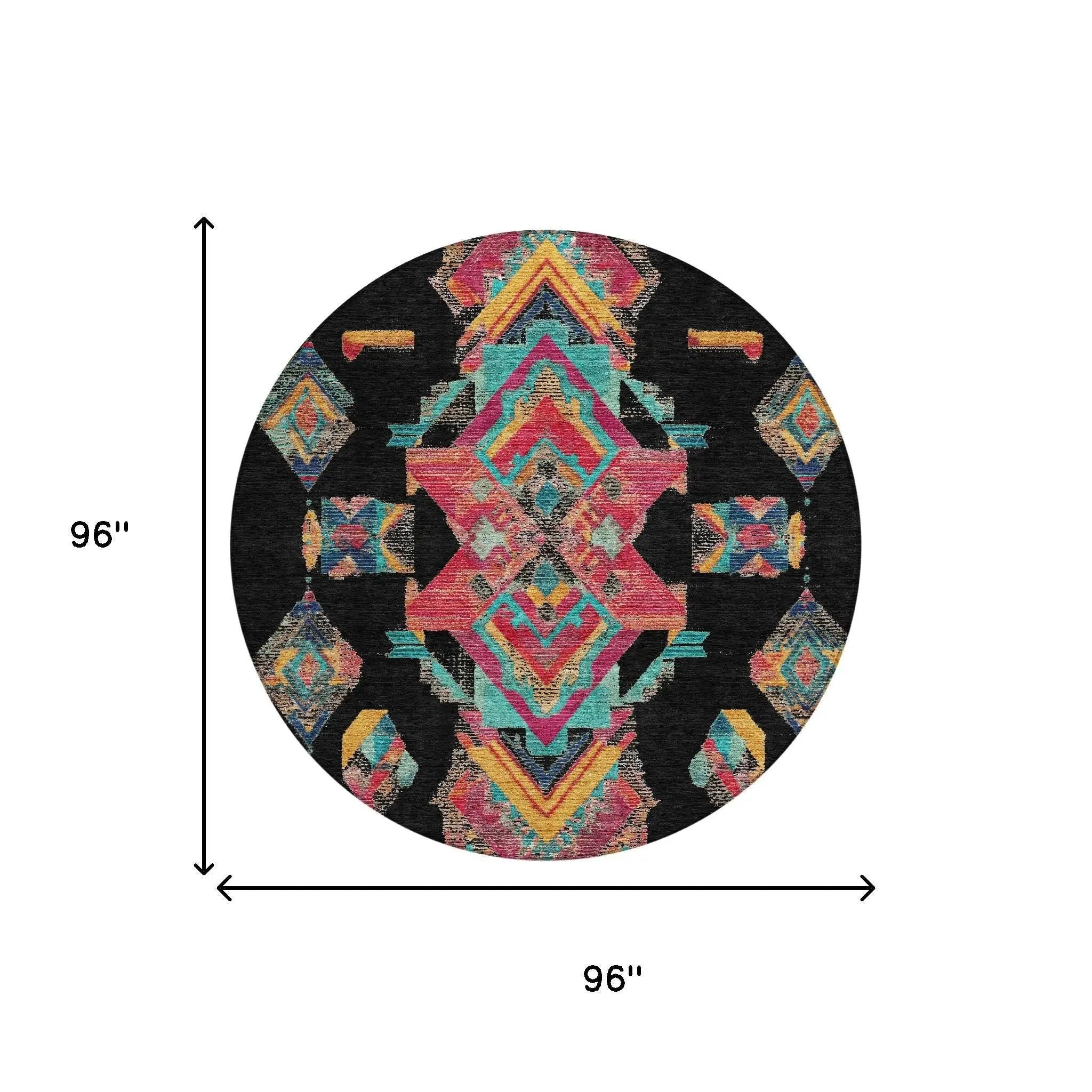 8' Black And Beige Round Tribal Washable Indoor Outdoor Area Rug Homeroots Outdoor