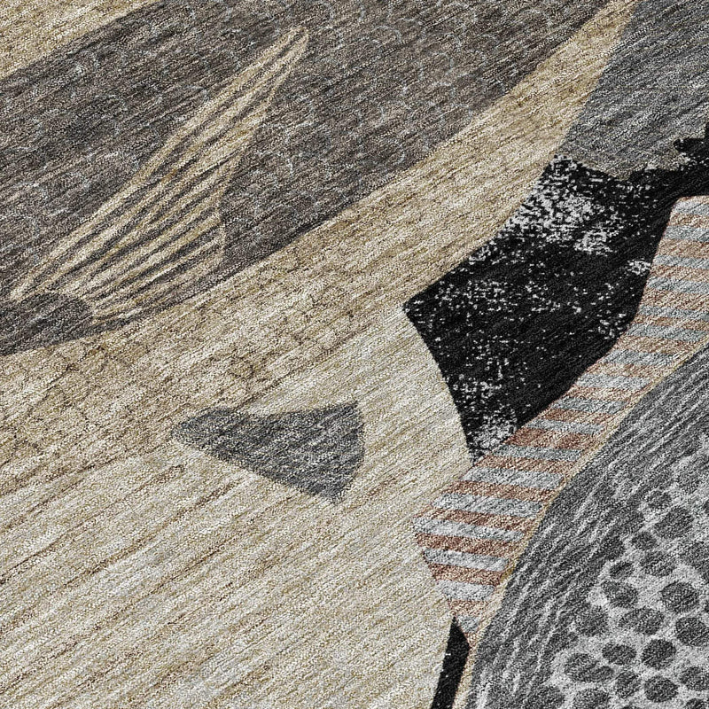 8' Black And Beige Round Tropical Fish Washable Indoor Outdoor Area Rug Homeroots Outdoor