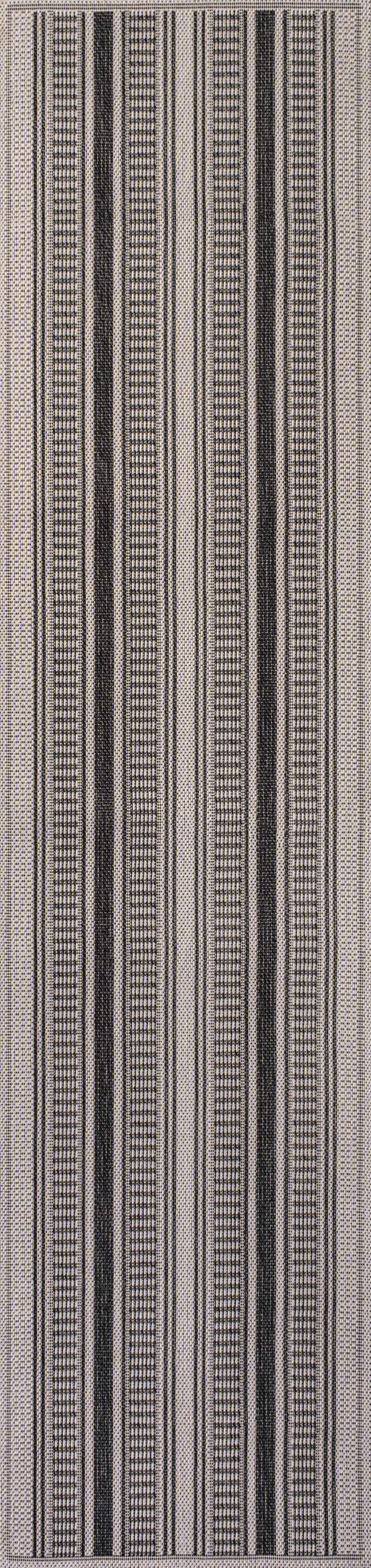 8' Black And Beige Striped Indoor Outdoor Runner Rug - GreatEagleInc