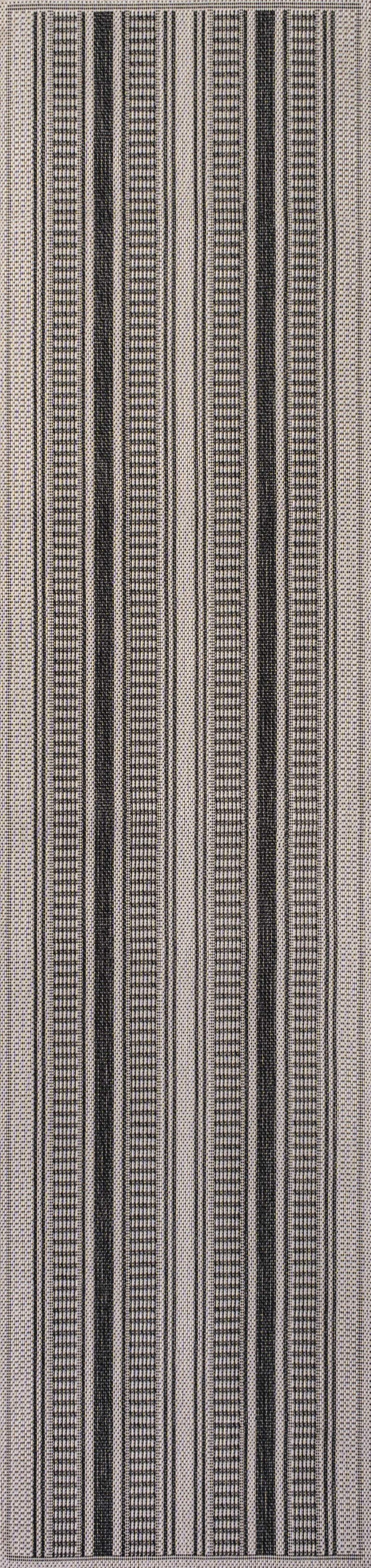 8' Black And Beige Striped Indoor Outdoor Runner Rug - GreatEagleInc