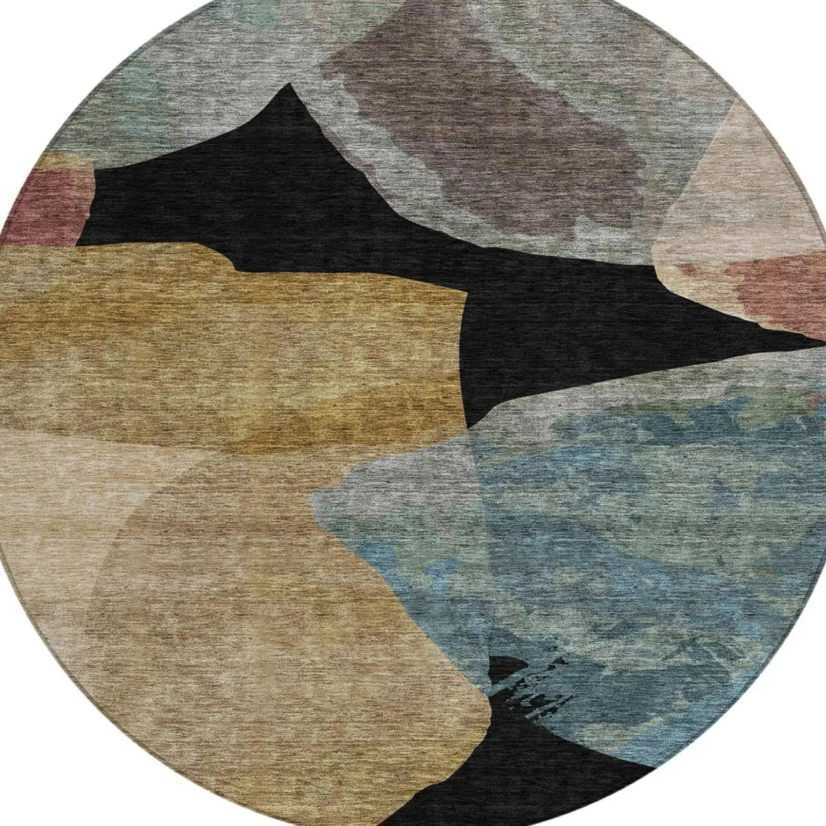 8' Black And Brown Round Abstract Washable Indoor Outdoor Area Rug Homeroots Outdoor