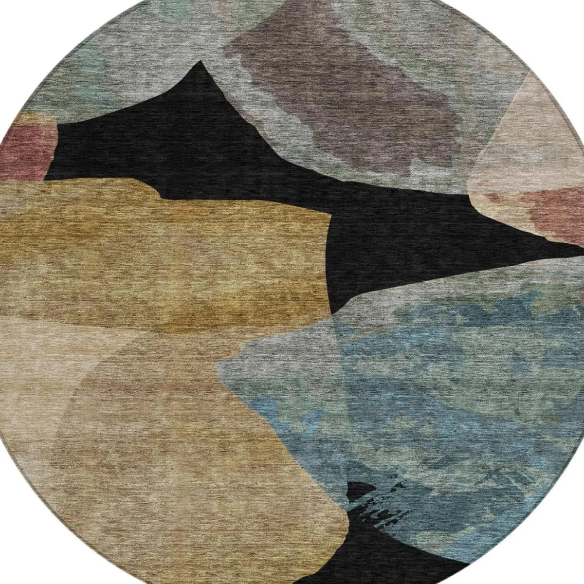 8' Black And Brown Round Abstract Washable Indoor Outdoor Area Rug Homeroots Outdoor